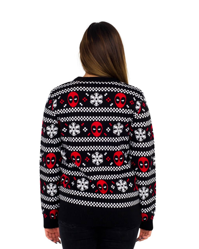 Women's Deadpool Holiday Snow Stripes Ugly Sweater