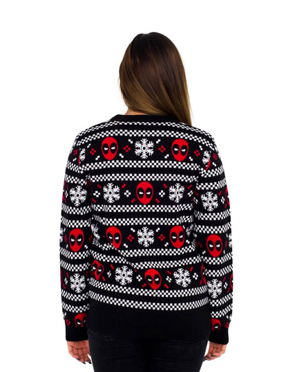 Women's Deadpool Holiday Snow Stripes Ugly Sweater