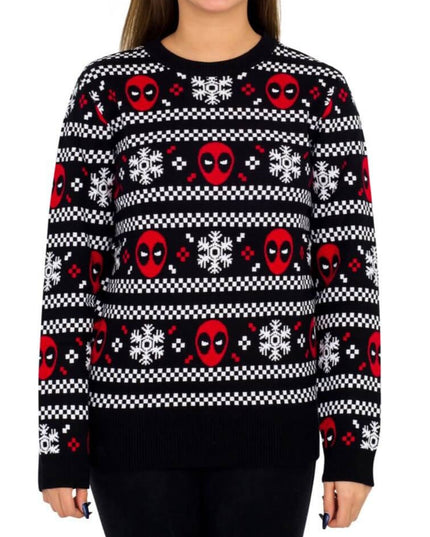 Women's Deadpool Holiday Snow Stripes Ugly Sweater
