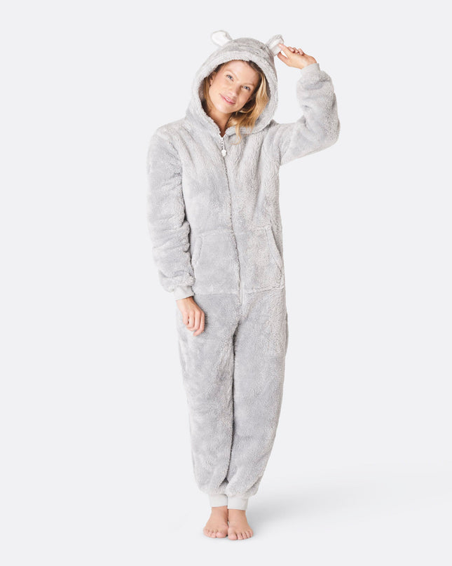 Women's Grey Teddy Bear Onesie