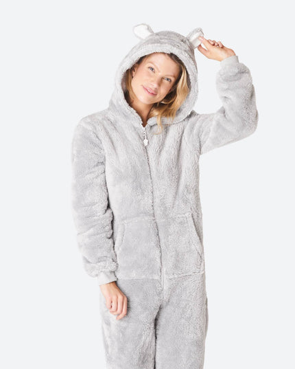 Women's Grey Teddy Bear Onesie