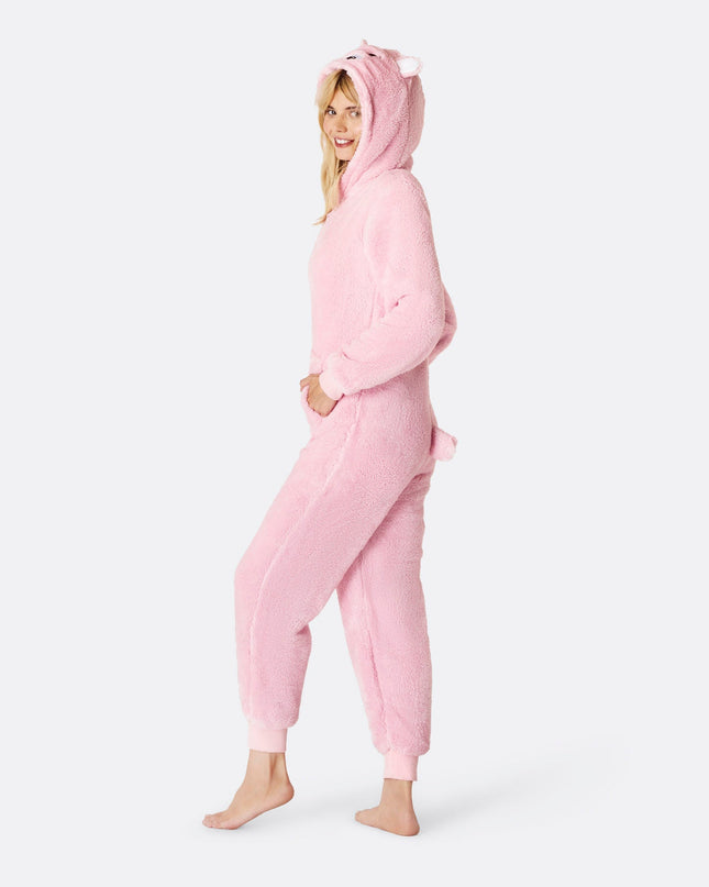Women's Pink Teddy Bear Onesie for All-Year Comfort
