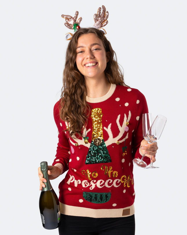Women's Prosecco Christmas Sweater with Lights for Fun