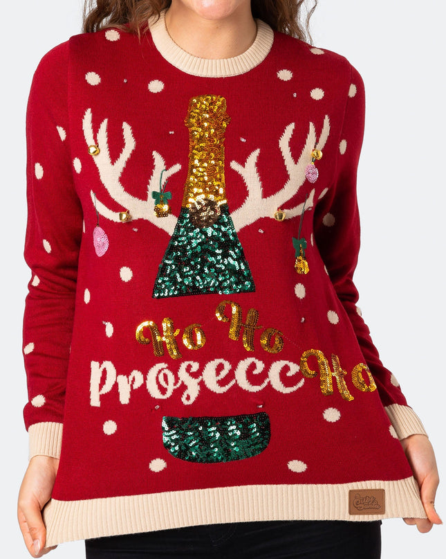 Women's Prosecco Christmas Sweater with Lights for Fun