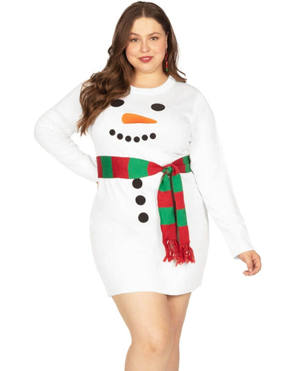 Women's Snowman Scarf Plus Size Sweater Dress