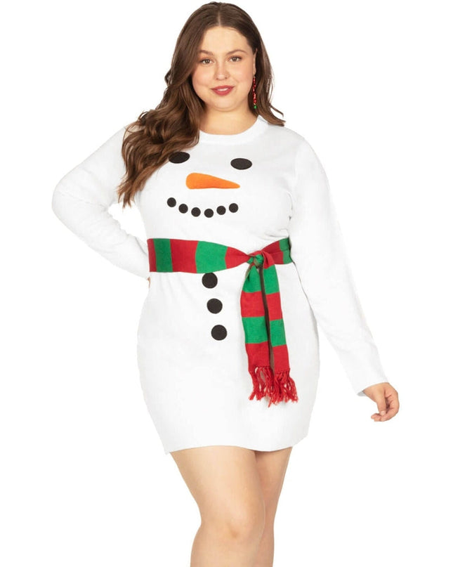 Women's Snowman Scarf Plus Size Sweater Dress
