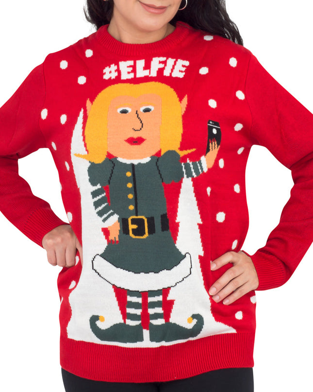 Women's Hashtag #Elfie Ugly Christmas Sweater