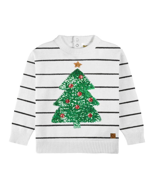 Baby Boy's White Striped Tree Sweater