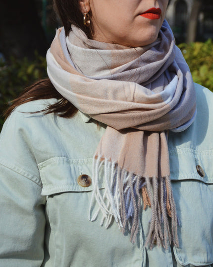 Beige-Gray Plaid Scarf
