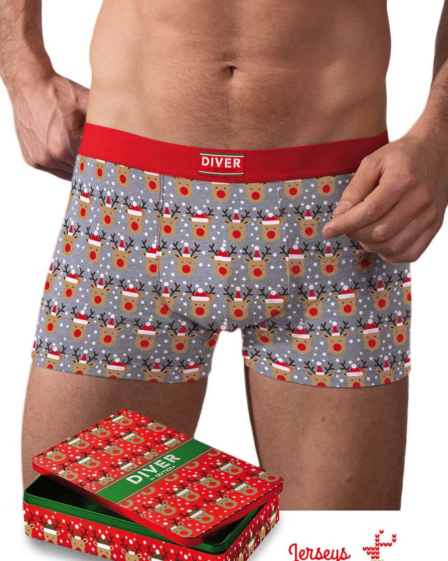 Men's Christmas Boxer Shorts with Reindeer and Music Box