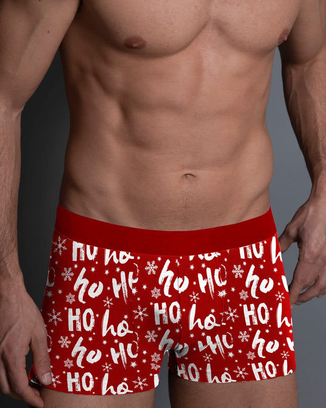 Red Christmas Boxers for Men with Ho Ho Ho Design