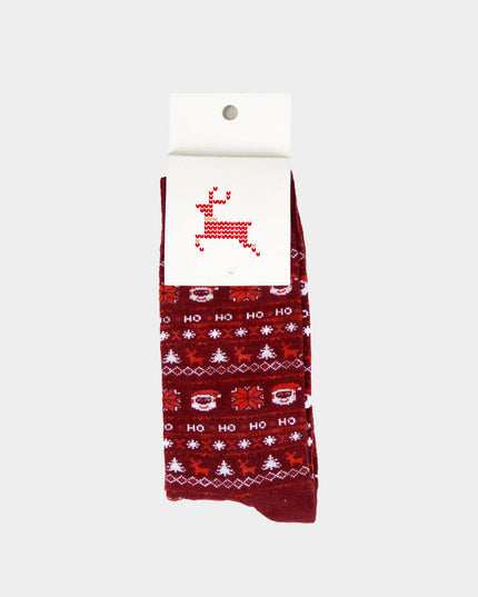 Unisex Red Christmas Socks with Santa and Reindeer