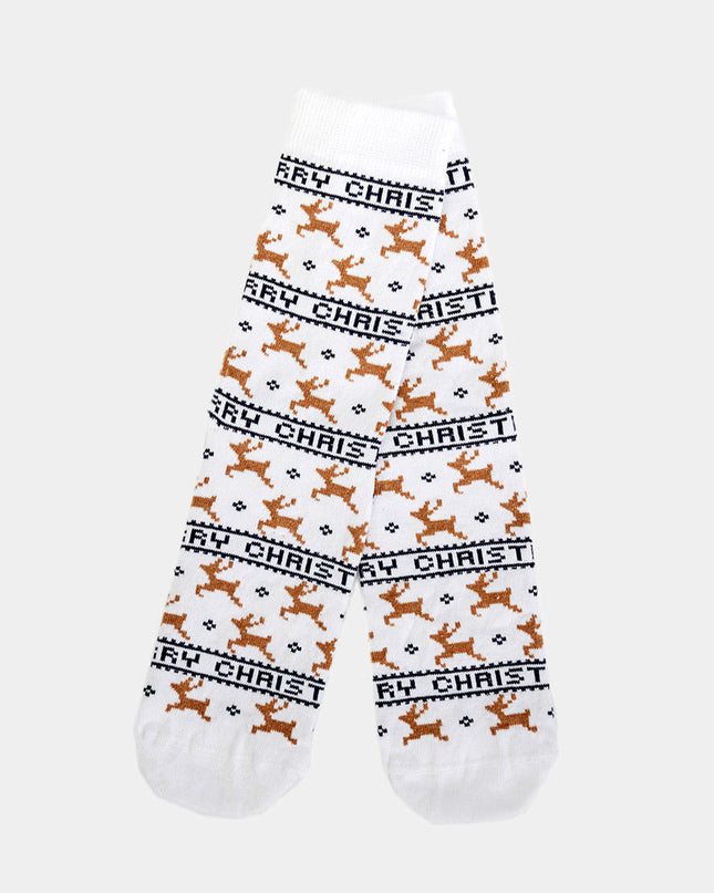 Unisex Chic White Socks with Reindeer