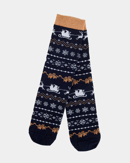 Unisex Blue Socks with Reindeer and Snow