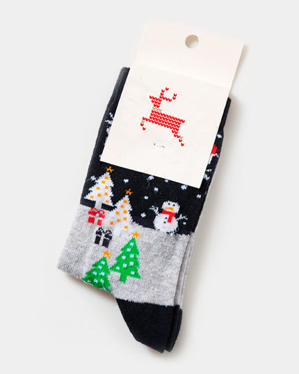 Unisex Christmas Socks with Snowman and Trees