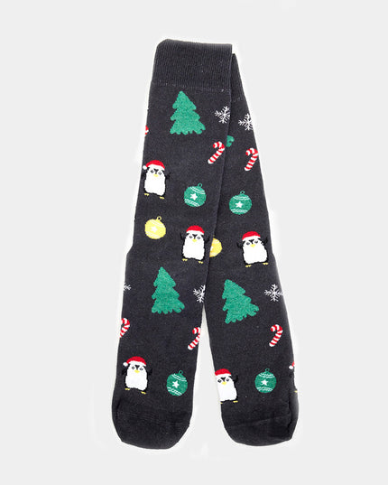 Unisex Gray Socks with Trees and Penguins