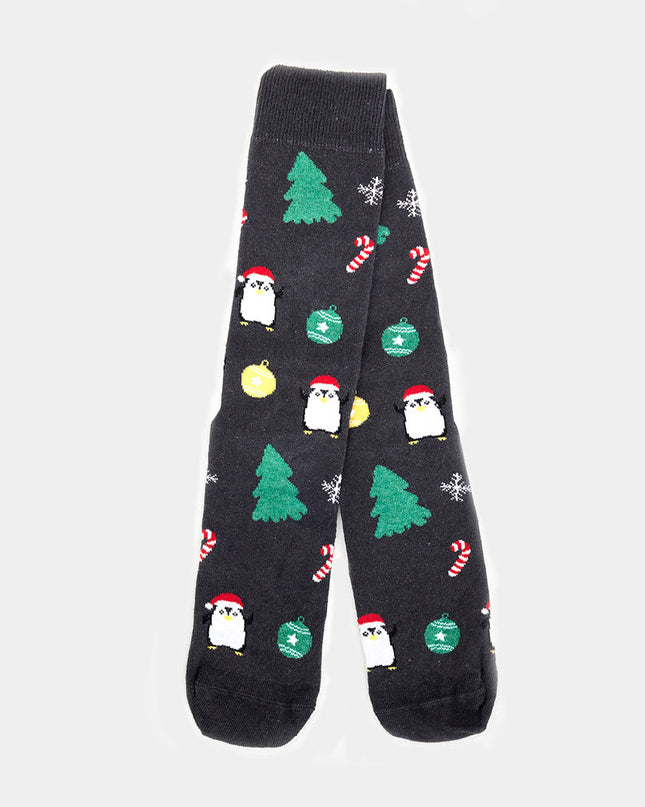 Unisex Gray Socks with Trees and Penguins