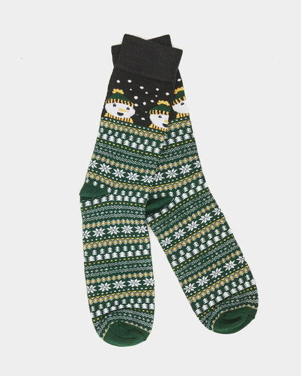 Unisex Green Christmas Socks with Snowman Design