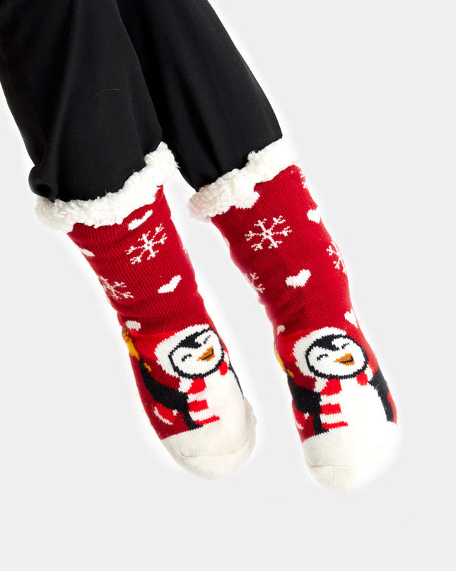 Red Christmas Slipper Socks with Penguin