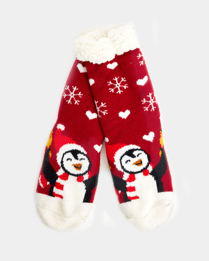 Red Christmas Slipper Socks with Penguin