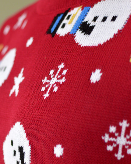 Red Men's Christmas Sweater with Snowman - Festive Comfort