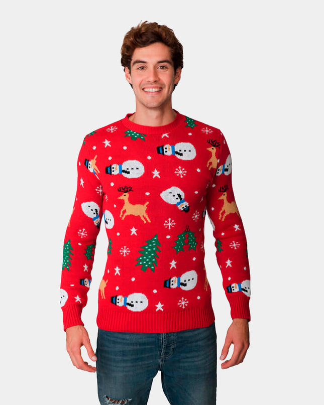 Red Women's Christmas Sweater with Snowman - Festive Style