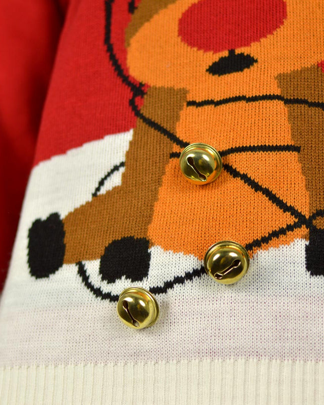 Christmas Sweater for Men Red with 3D Jingle Bells