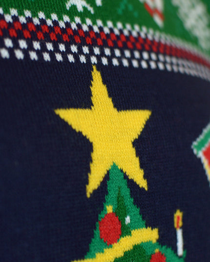 Luminous LED Blue Christmas Sweater with Christmas Tree