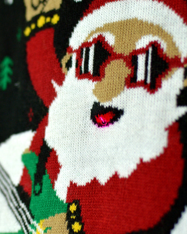 Luminous LED Christmas Sweater with Rocker Santa