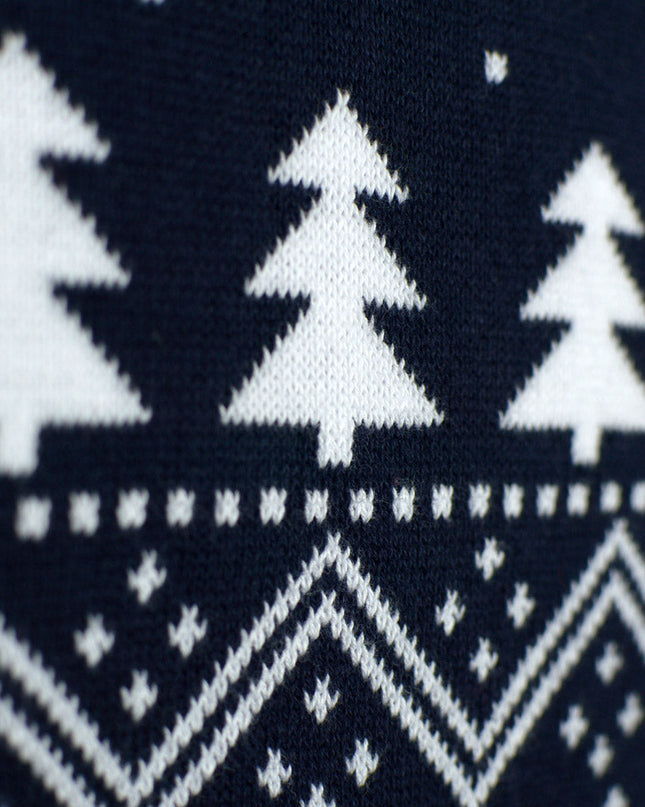 Men's Blue Sweater with Trees, Snowmen, and Santa