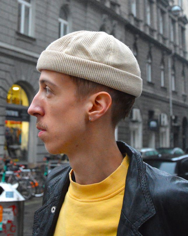 Beige Knitted Docker Cap for Christmas Accessories