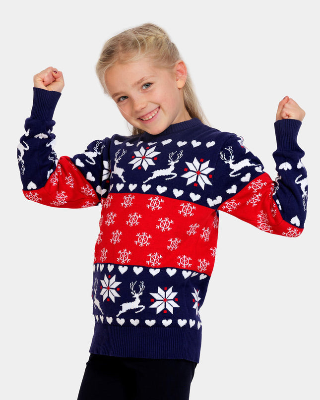 Blue and Red Christmas Sweater for Men with Hearts
