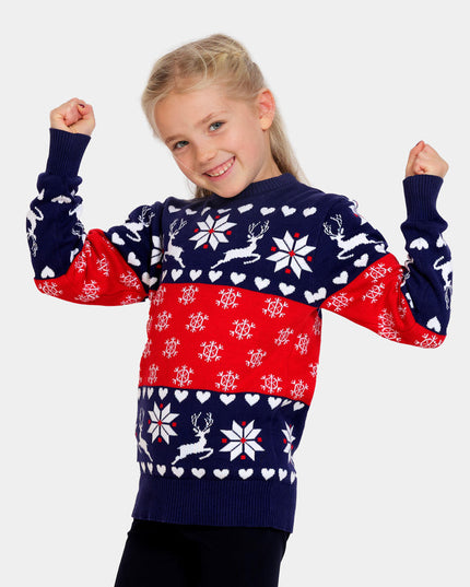 Blue and Red Hearts Reindeer Family Christmas Sweater