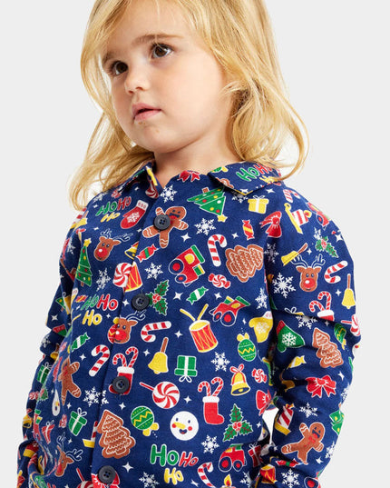 Family Christmas Pajamas in Blue with Holiday Patterns