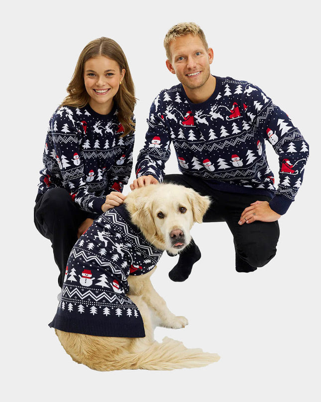 Dog Christmas Sweater with Trees and Santa