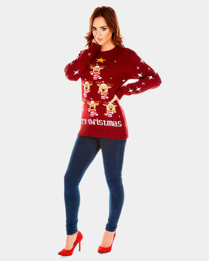 Garnet Christmas Sweater for Couples with Reindeer and Stars