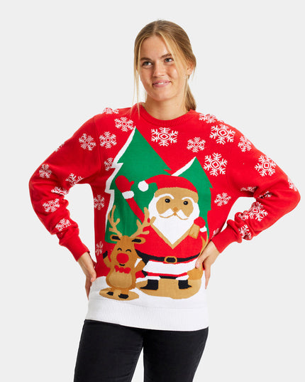 Couples Christmas Sweater - Santa and Reindeer Saluting