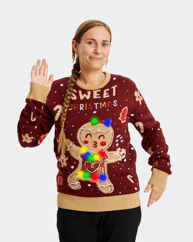 Light-Up LED Red Ginger Cookie Sweater for Women