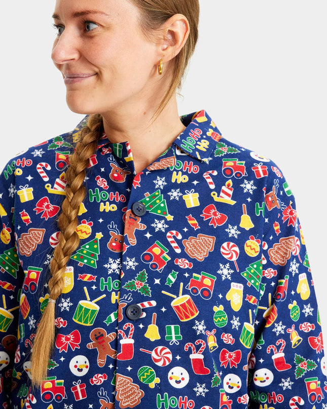 Family Christmas Pajamas in Blue with Holiday Patterns