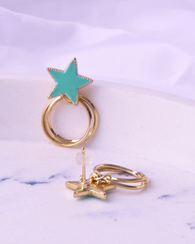 Gold Star Circle Earrings