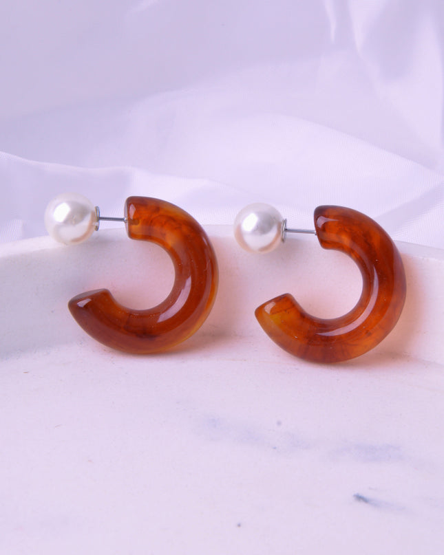 Brown Amber Bead Earrings