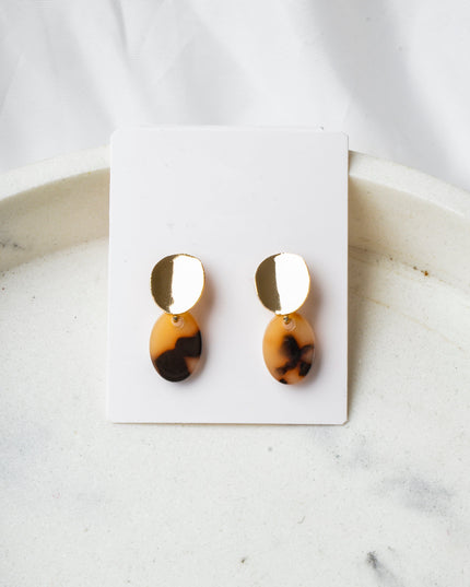 Brown Oval Marble Earrings