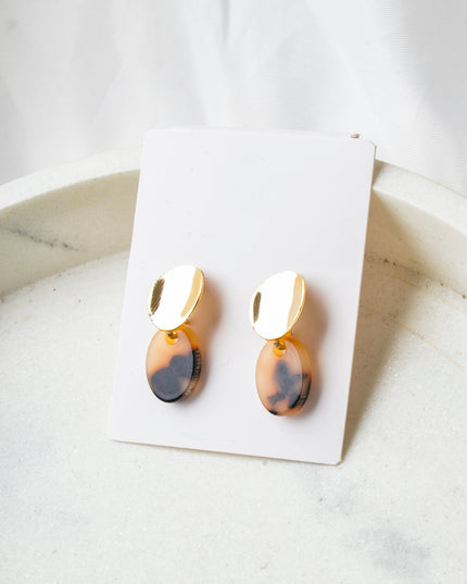 Brown Oval Marble Earrings