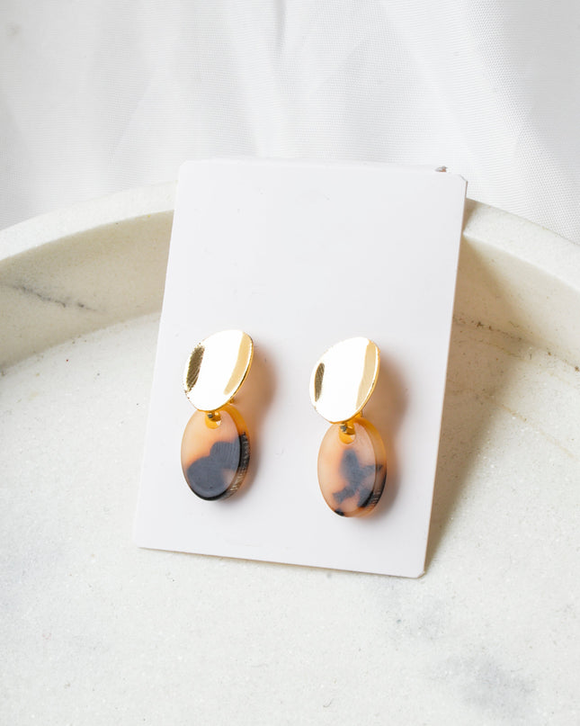 Brown Oval Marble Earrings