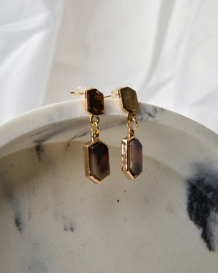 Brown Hexagon Marble Earrings