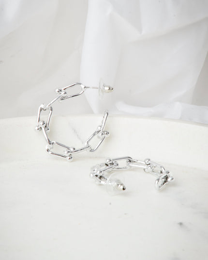 Silver Chain Moon Earrings