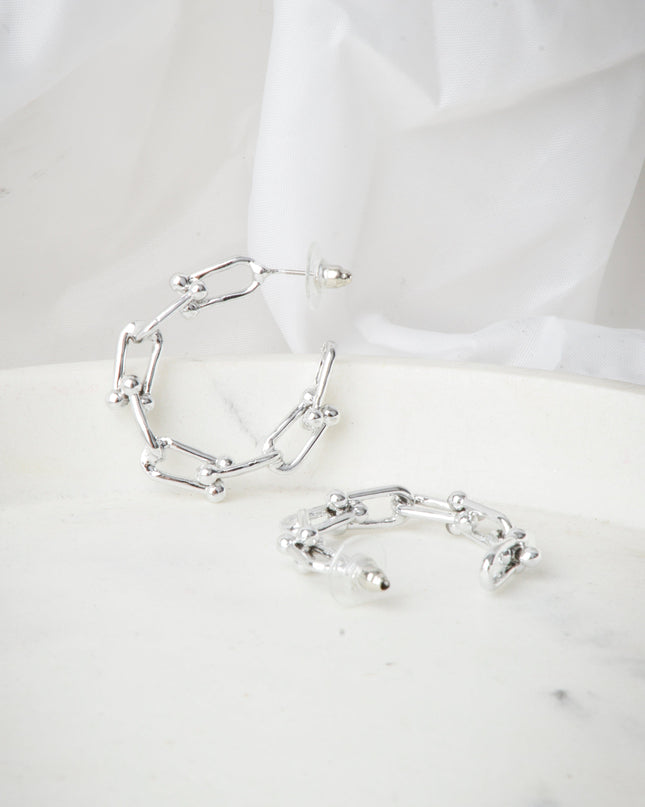 Silver Chain Moon Earrings