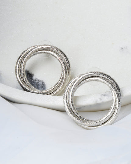 Shimmering Silver Twisted Round Earrings