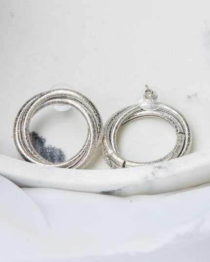 Shimmering Silver Twisted Round Earrings