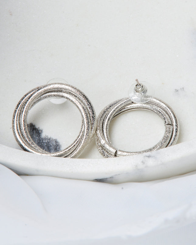 Shimmering Silver Twisted Round Earrings